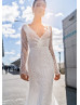 Long Sleeve Ivory Lace Wedding Dress Cathedral Dress